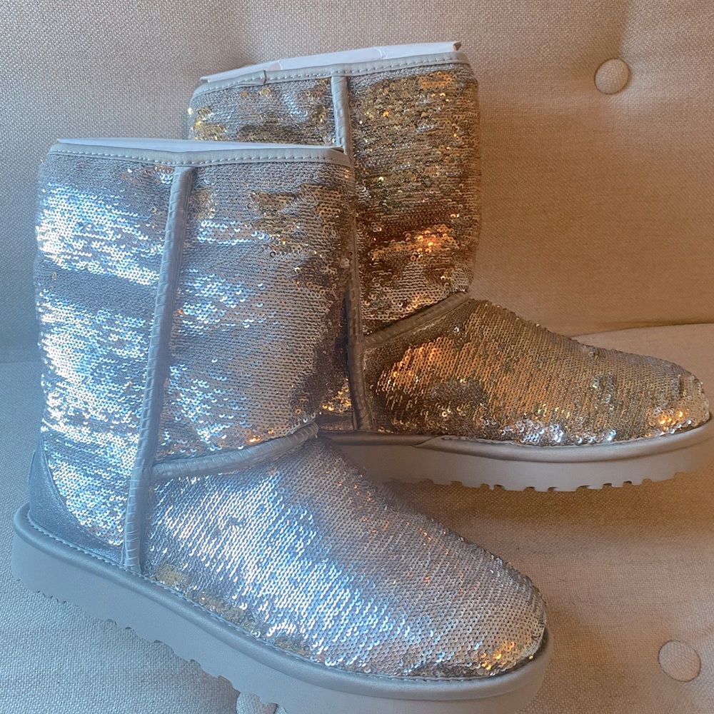 Ugg Silver and Gold Flip Sequin Boots